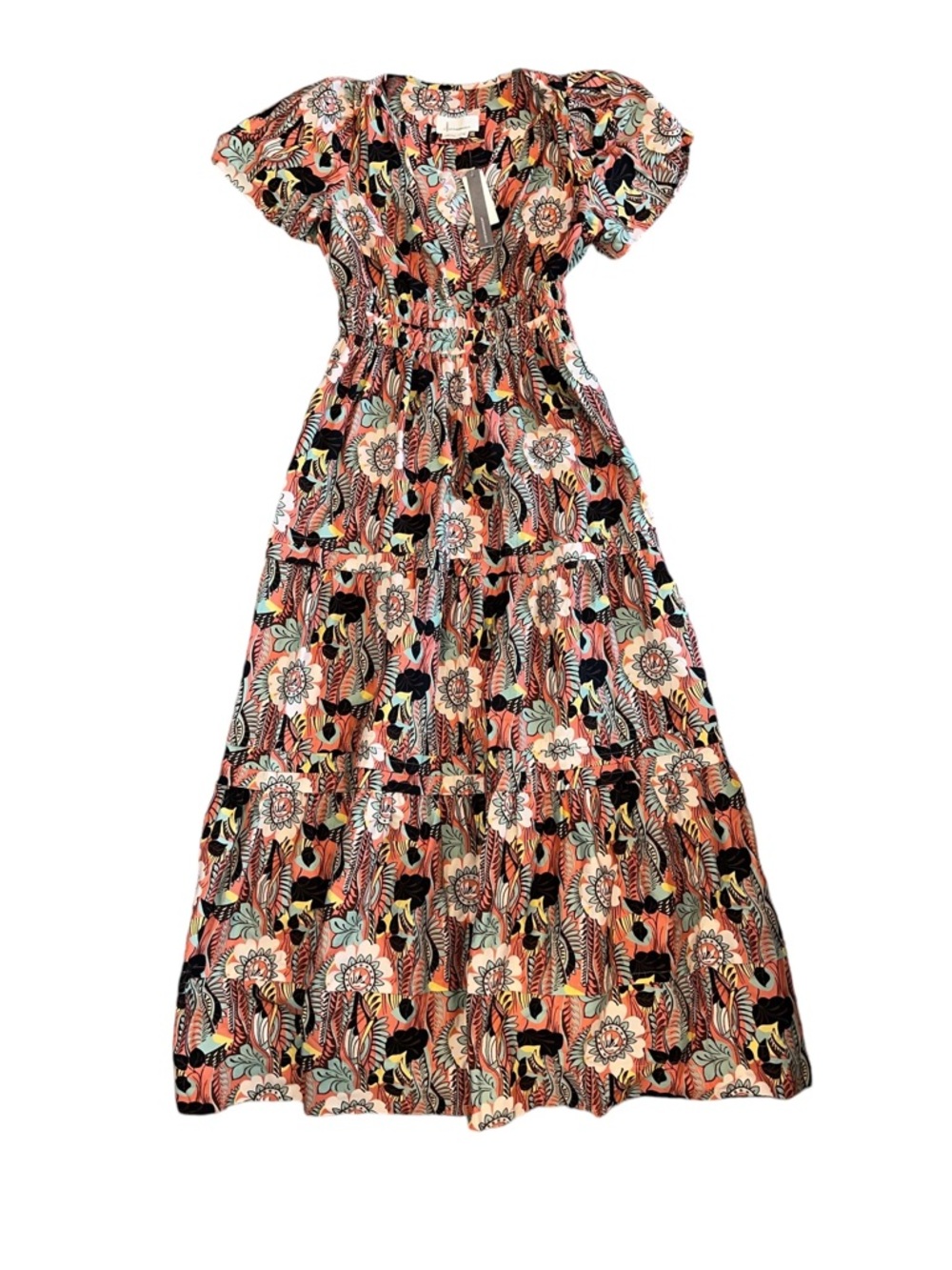 Anthropologie Somerset Floral Tiered Maxi Dress in Coral Multi medium - Picture 3 of 3